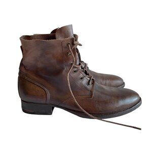 Allsaints Brown Leather Lace Up Mens Ankle Boots Size 12 With Rubber Sole